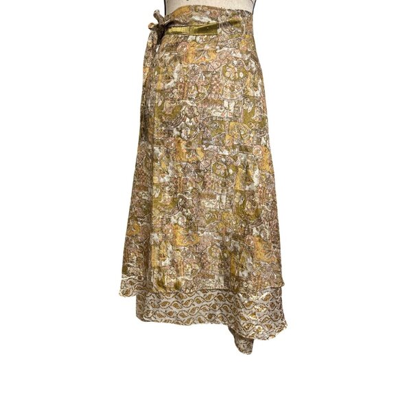 KARIZA Wrap Maxi Skirt Gold Paisley Print Womens S Boho Style Made In India - Picture 8 of 11
